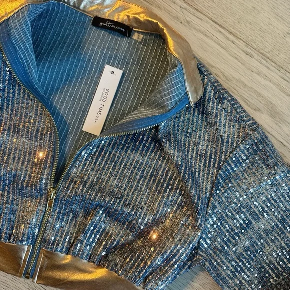 Denim gold sequin jacket and shorts set size medium - Picture 4 of 5